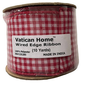 Vatican Homes Wired Edge Red White Ribbon 10 Yard 3 Inch New